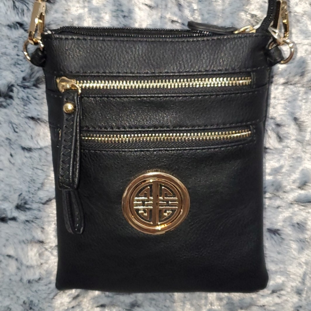 BLACK crossbody and shoulder purse with logo